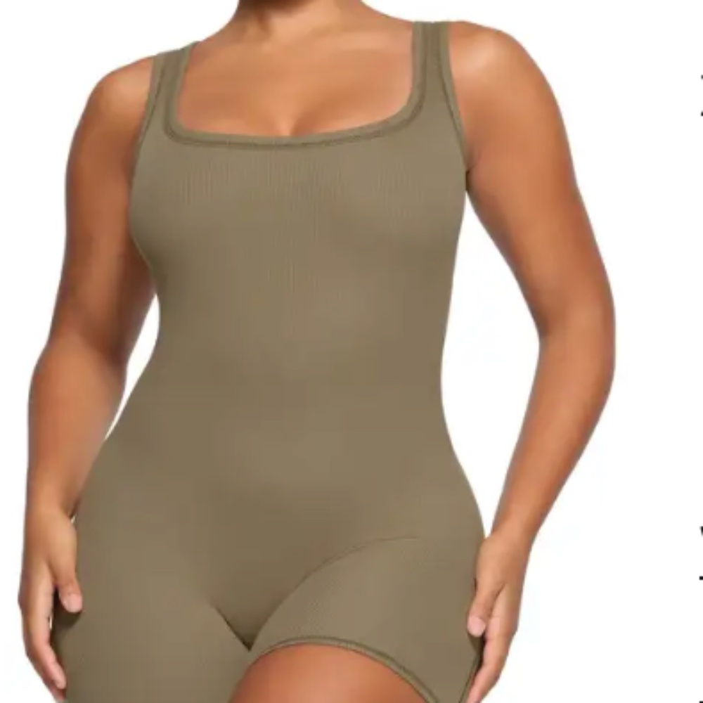 NWT Skims Stretch Cotton Ribbed Onesie Jumpsuit in Olive Green/Army in XXS